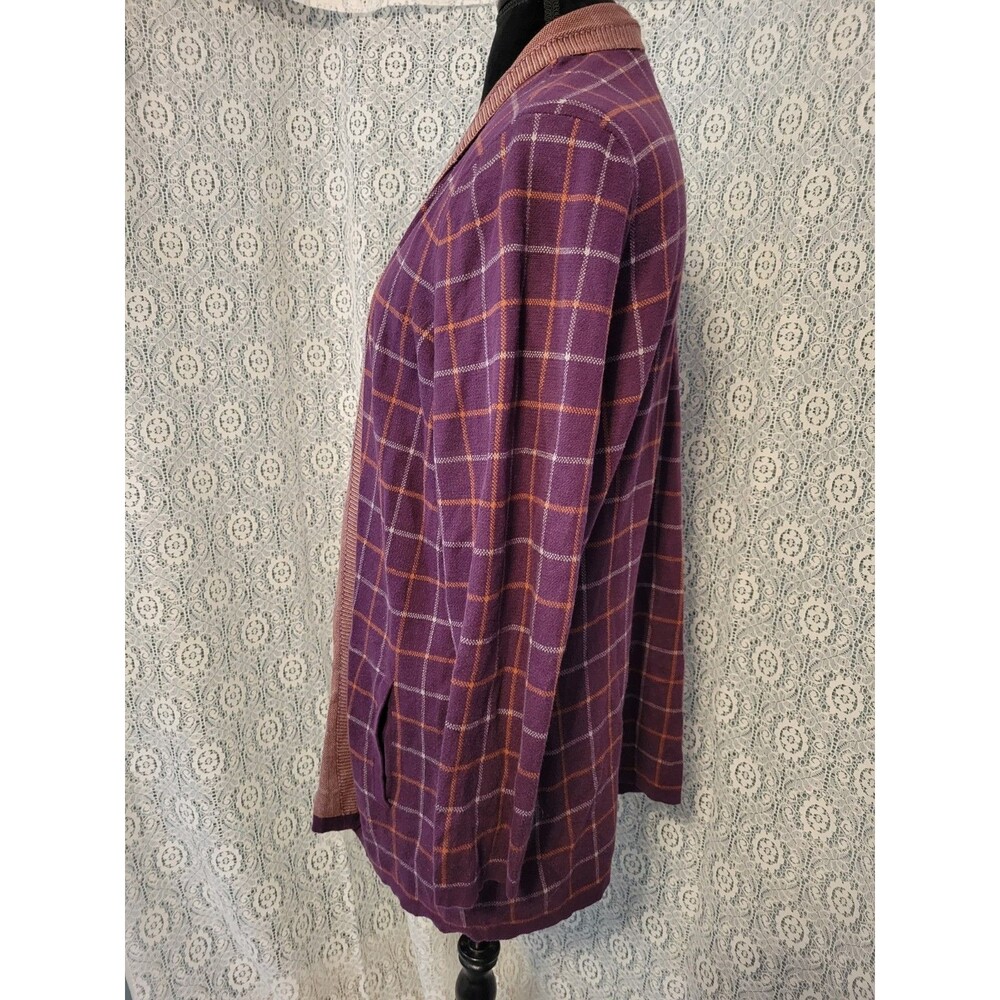Lands' End Plus Size 2X 20W 22W Purple Burgundy Plaid 100% Cotton Open Front - Picture 2 of 11